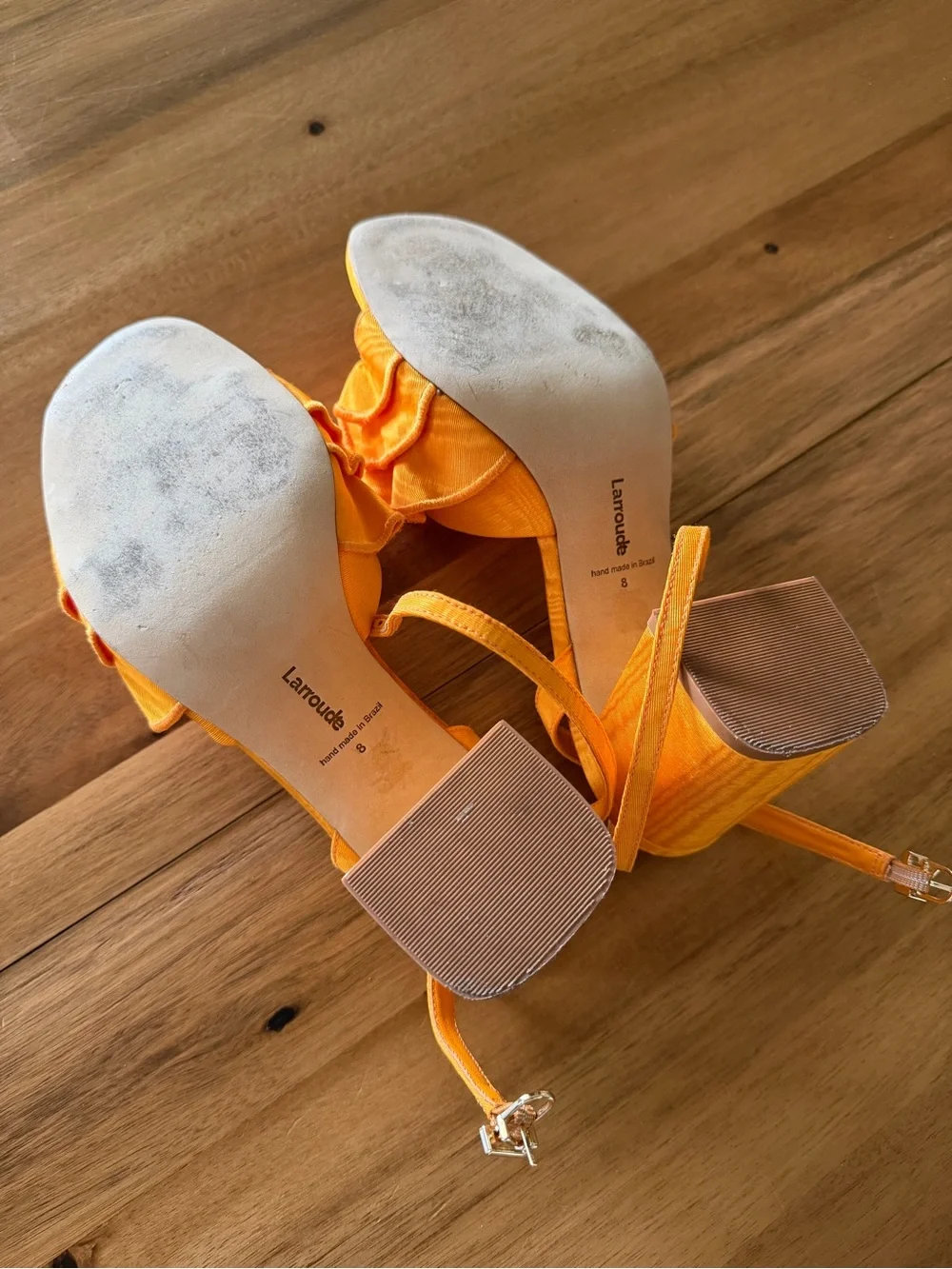 Larroude Bright Orange Ruffle Block Heel Sandals – Women
